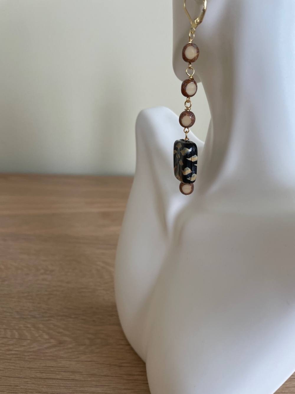 HAND CRAFTED ARTISAN LAMPWORK SQUARE GLASS EARRINGS Neutral Earthy Drop Dangles - Picture 6 of 12
